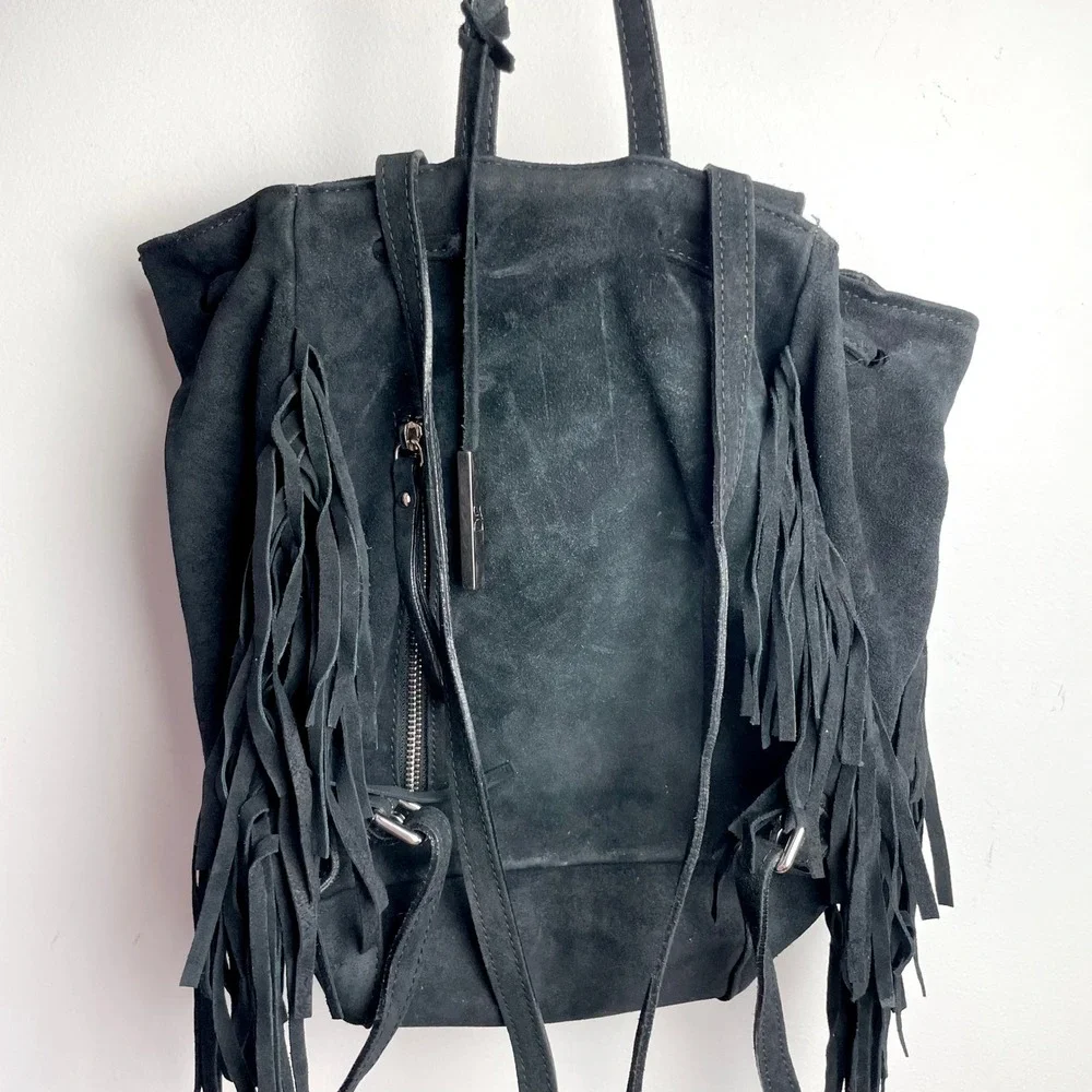 D2 Suede Fringe Backpack Boho Western Black Leather Coastal Cowgirl Festival